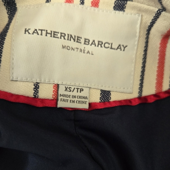 KATHERINE BARCLAY Striped Cotton Women's Blazer -White With Pink And Navy.  XS - Picture 11 of 15